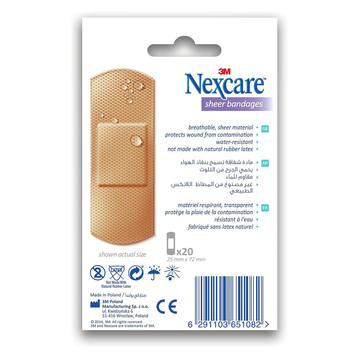 656-20 Nexcare Sheer Bandages, 72x25mm, 20/Box