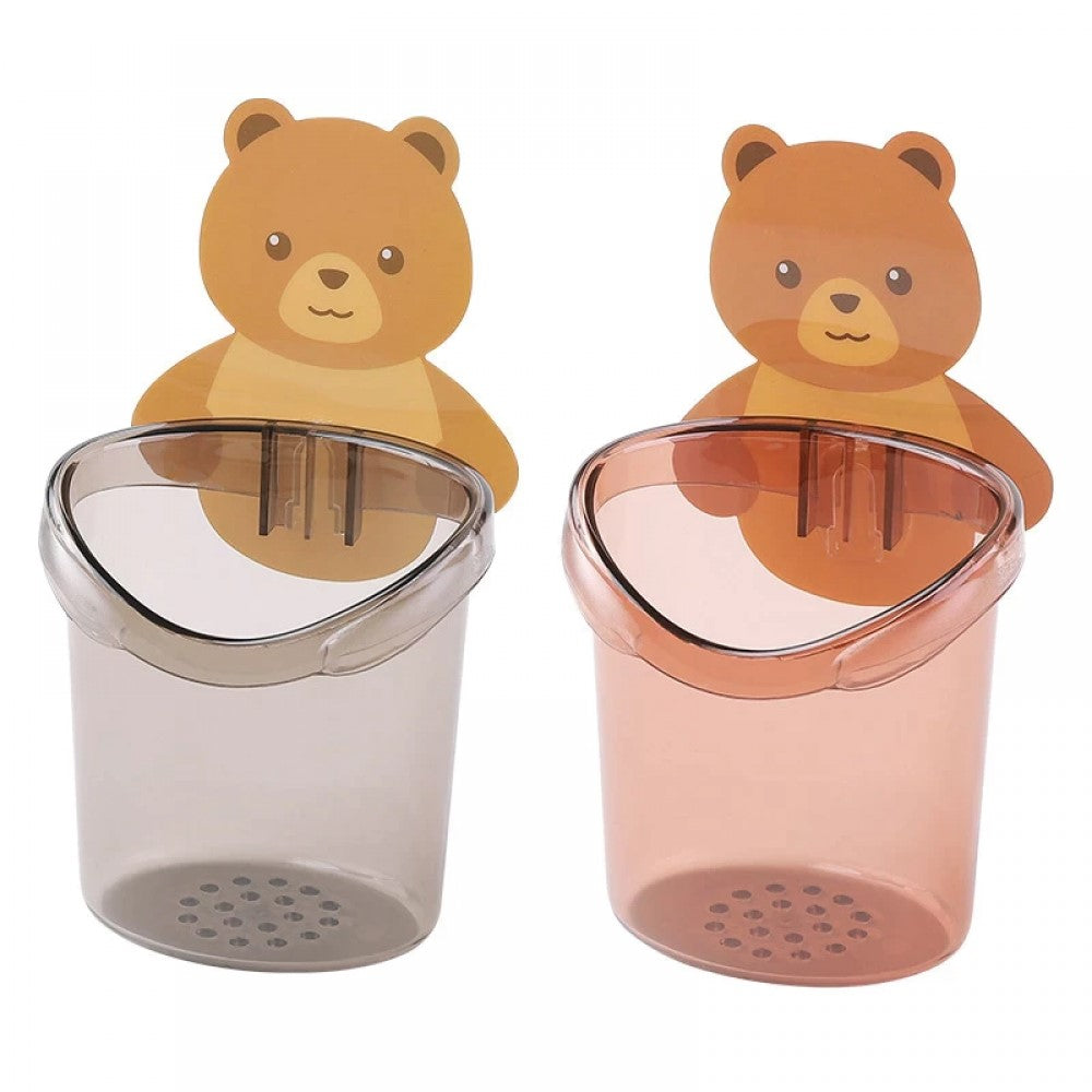 Bear Wall Mounted Toothbrush Holder Cup - Brown
