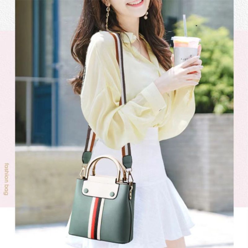 Green Lattice Handbag: Stylish, Casual, Striped Strap, Multiple Compartments - Shop N Save