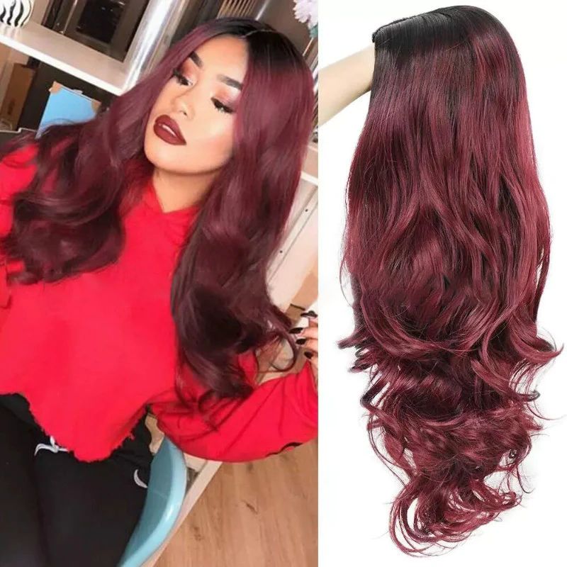European & American Medium Parting Fiber Wigs: Gradient Color, Long Curly Hair, Big Waves
