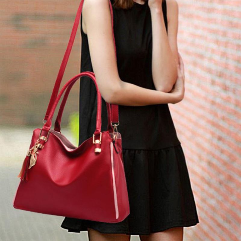Wine Red Leather Handbag: Stylish, Spacious, Elegant, Versatile Chic - Shop N Save