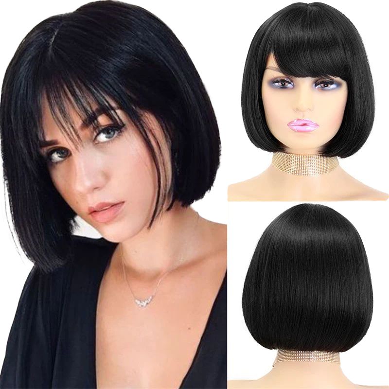 Black Bangs Wig - Short Straight Hair