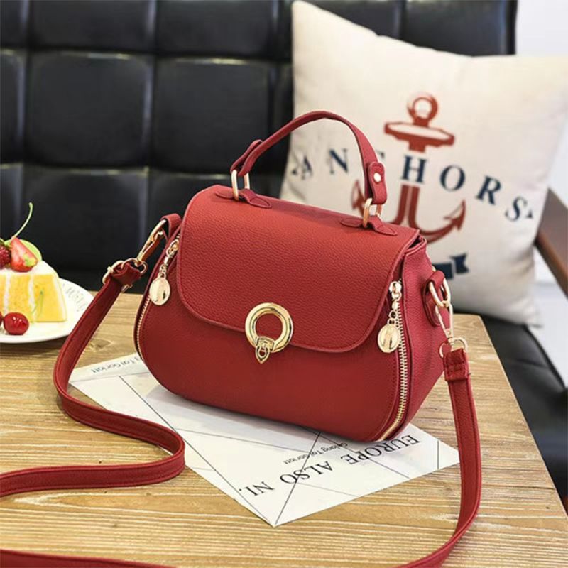 Wine Red PU Handbag: Adjustable Strap, Cute Flap-over, Stylish Chic - Shop N Save