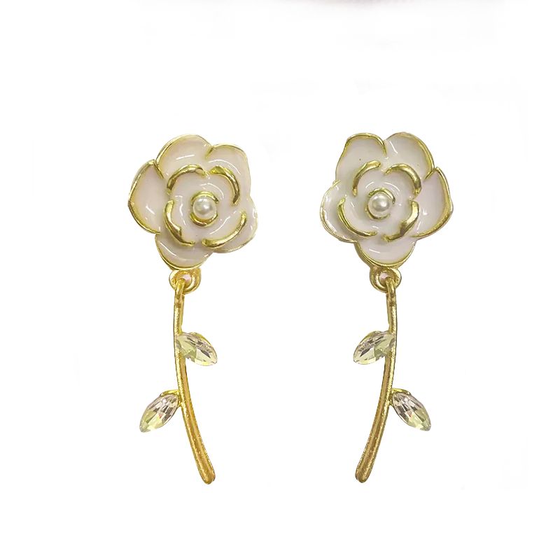 White Enamel Petal Earrings: Elegant Metal Design for Women - Shop N Save
