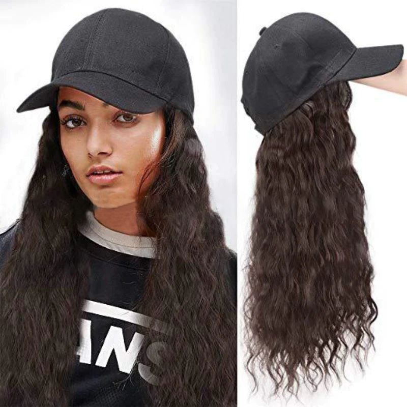 European and American foreign trade wig women's hat one-piece long curly peaked cap