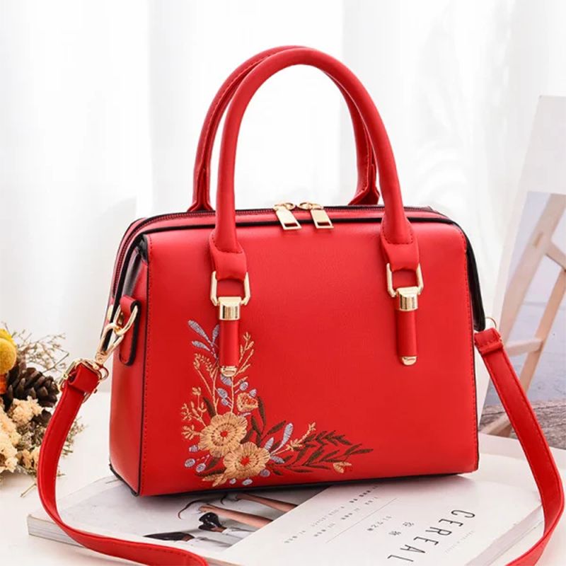 Elegant Red Floral Handbag: Valentine's Style, Cute, Synthetic Leather - Shop N Save