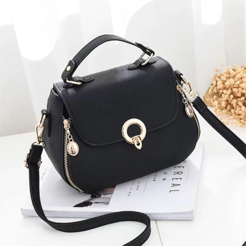 Black Plain Handbag: Stylish, Adjustable Strap, Twist Lock, Daily Chic - Shop N Save