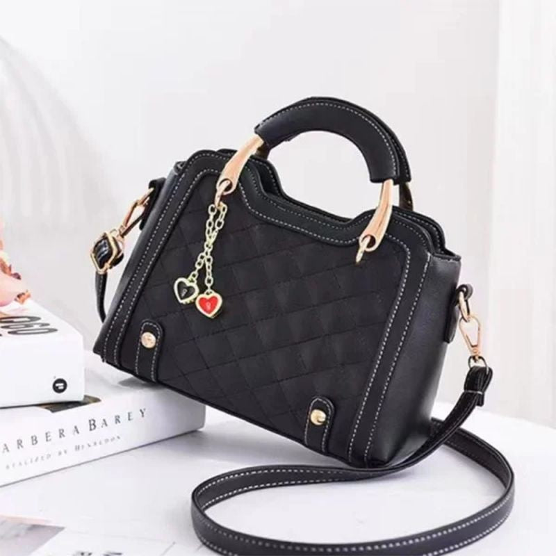 Stylish Geometric Handbag: Black, Zip Closure, Double Handles, Chic - Shop N Save