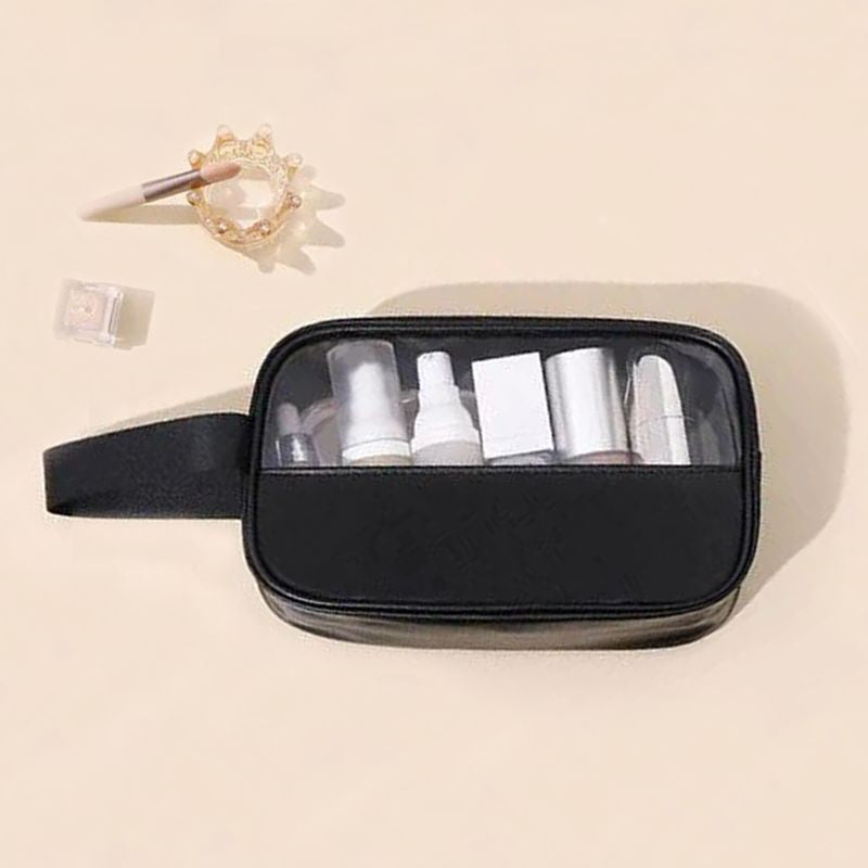 Black See-Through Travel Bag: Double Handle, Synthetic Leather, Stylish Organizer - Shop N Save