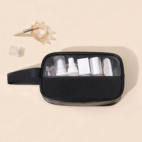 Black See-Through Travel Bag: Double Handle, Synthetic Leather, Stylish Organizer - Shop N Save