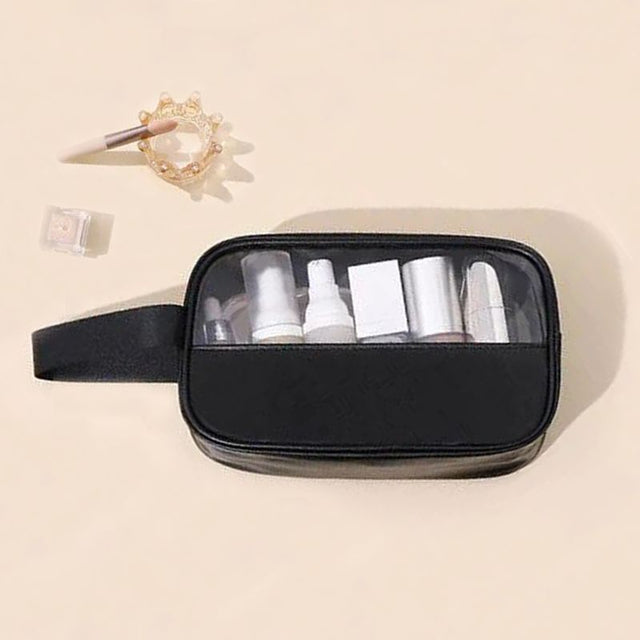 Black See-Through Travel Bag: Double Handle, Synthetic Leather, Stylish Organizer - Shop N Save