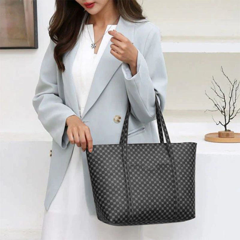 Geo Pattern PU Leather Tote Bags Set - Stylish, Large Capacity - Shop N Save