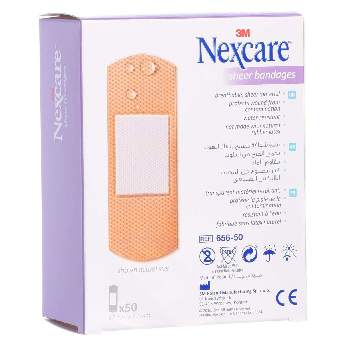 656-50 Nexcare Sheer Bandages, 72x25mm, 50/Box