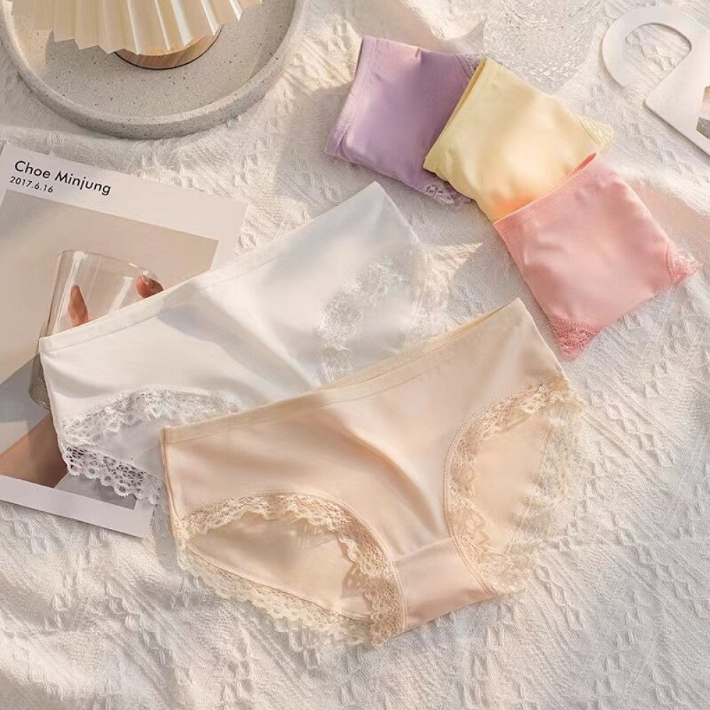 Mid-Waist Panties Stylish Soft Lace Underwear Women - Pink - Shop N Save