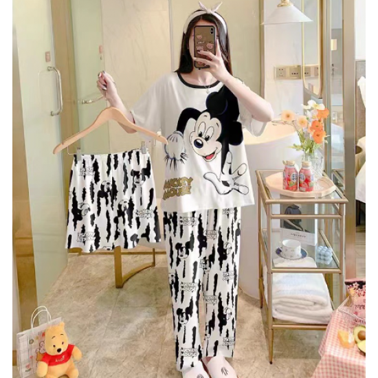 3 Pcs Cute Mickey Nightwear Pajama Shorts Sets For Women Sleepwear