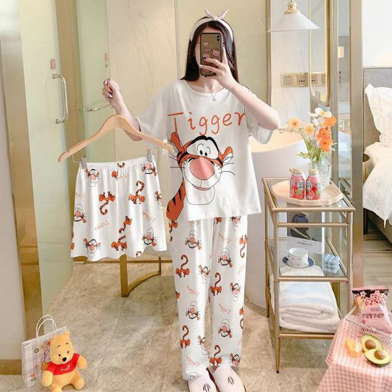3 Pcs Nightwear Pajama Shorts Sets For Women Sleepwear - white