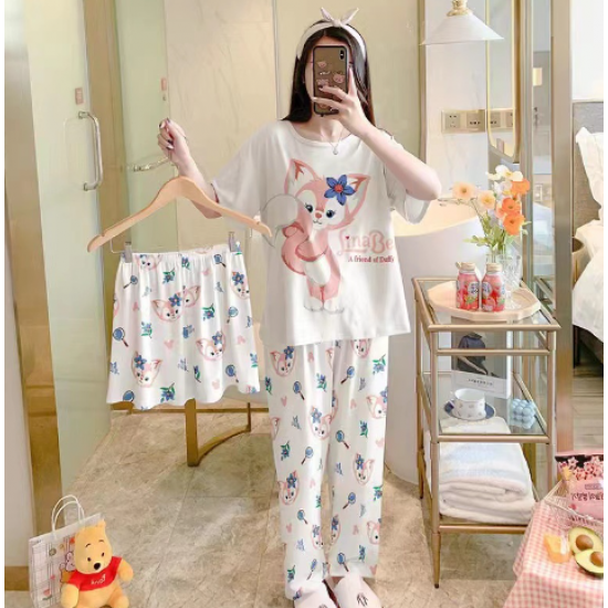 3 Pcs Nightwear Pajama Shorts Sets For Women Sleepwear - pink