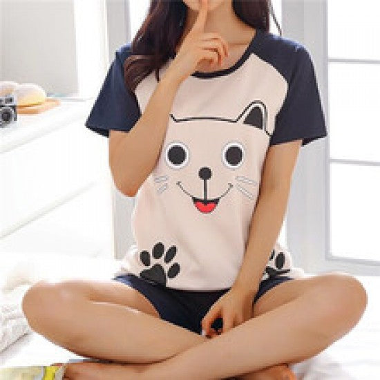 Women Pajamas Sets Cotton Short-Sleeve Shirts And Pants