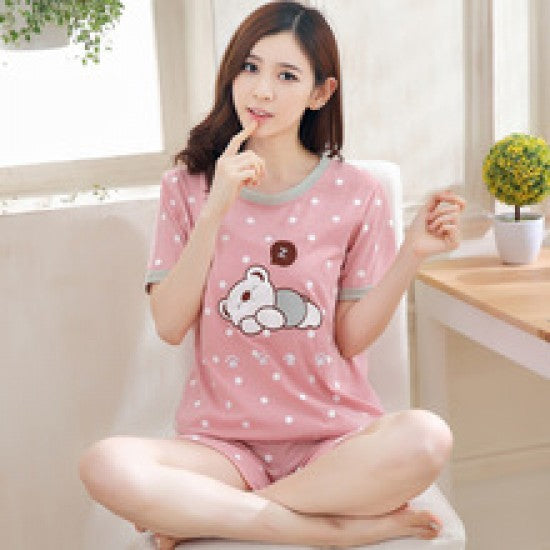 Women Pajamas Sets Cotton Short-Sleeve Shirts And Pants