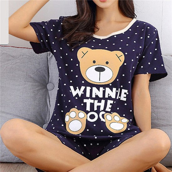 Baear Printed Pajamas Set For Women Sleepwear Homewear Nightwear Black