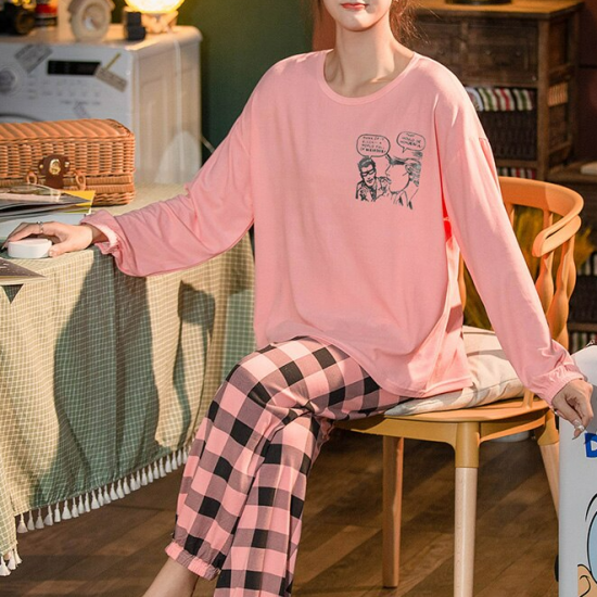 Printed Pajamas Set For Women Sleepwear Homewear Nightwear Pink
