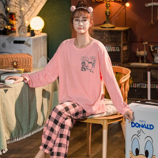 Printed Pajamas Set For Women Sleepwear Homewear Nightwear Pink