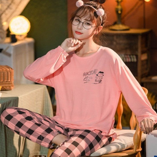 Printed Pajamas Set For Women Sleepwear Homewear Nightwear Pink