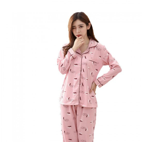 Printed Pajamas Set For Women Sleepwear Homewear Nightwear Pink