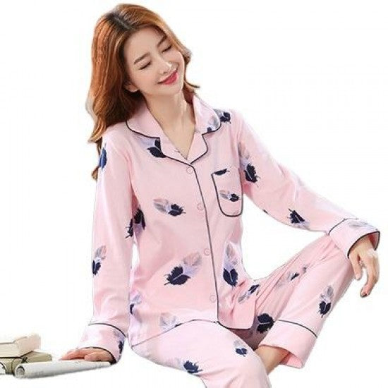 Heart Printed Pajamas Set For Women Sleepwear Homewear Nightwear