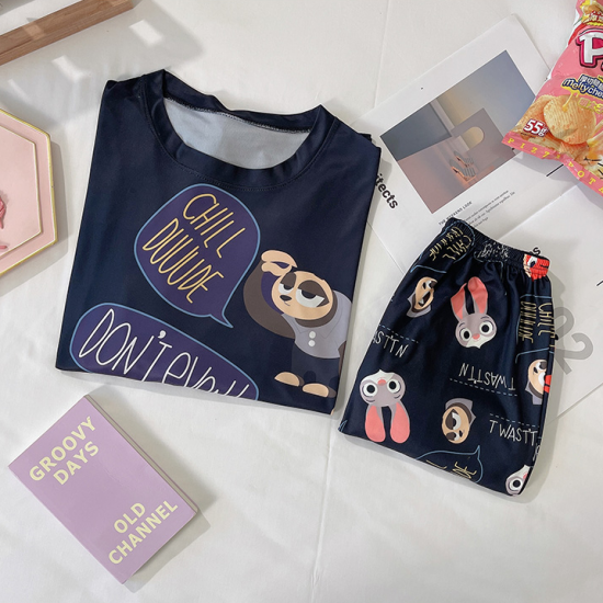 2 PCS NIGHTWEAR PAJAMA SHORTS SETS FOR WOMEN SLEEPWEAR BLACK