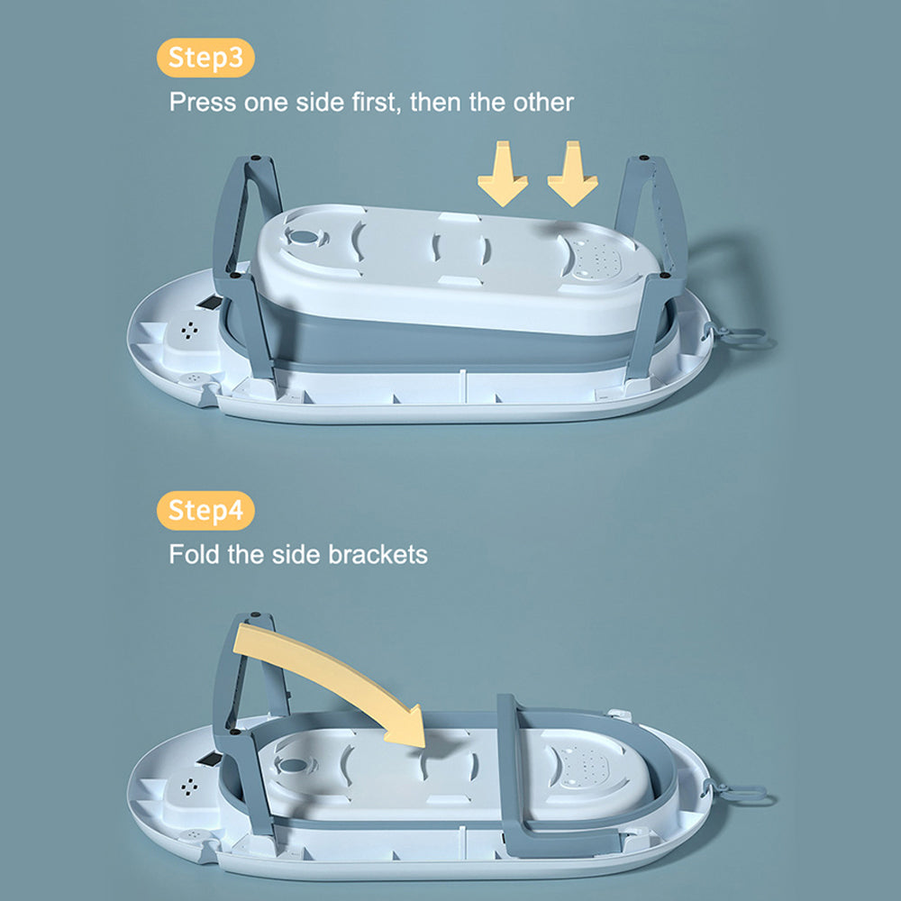 Portable Baby Bathtub - Large Foldable Newborn Infants Anti Slip Skid Proof Collapsible Baby Bath Tubs With Water Temperature Meter and Net and Shower for Kids New Born (L 82 - W 48 - H 32 CM) - Blue - Shop N Save