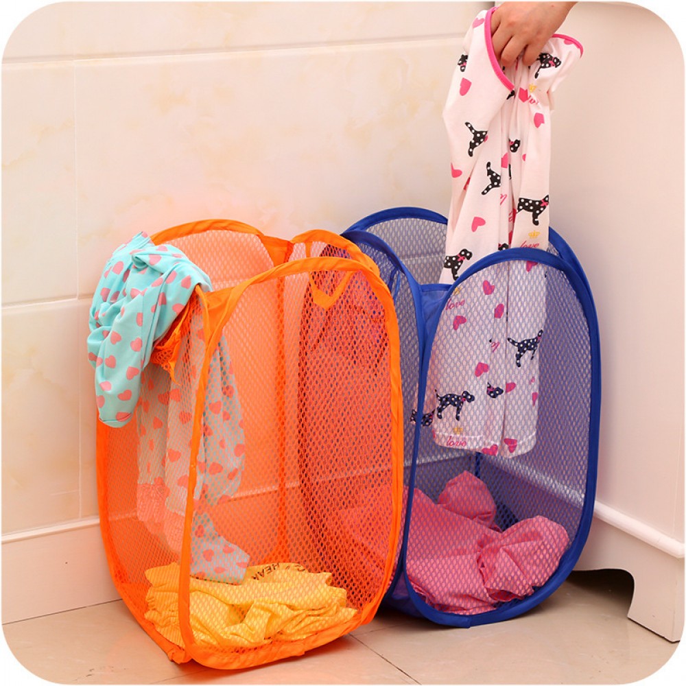 Baby Clothes Basket Basket - Newborn Infant Large Folding Hamper Clothes Basket Dirty Clothes Storage Net Basket For Kids (L 47 - W 32 - H 32 CM) - Orange - Shop N Save