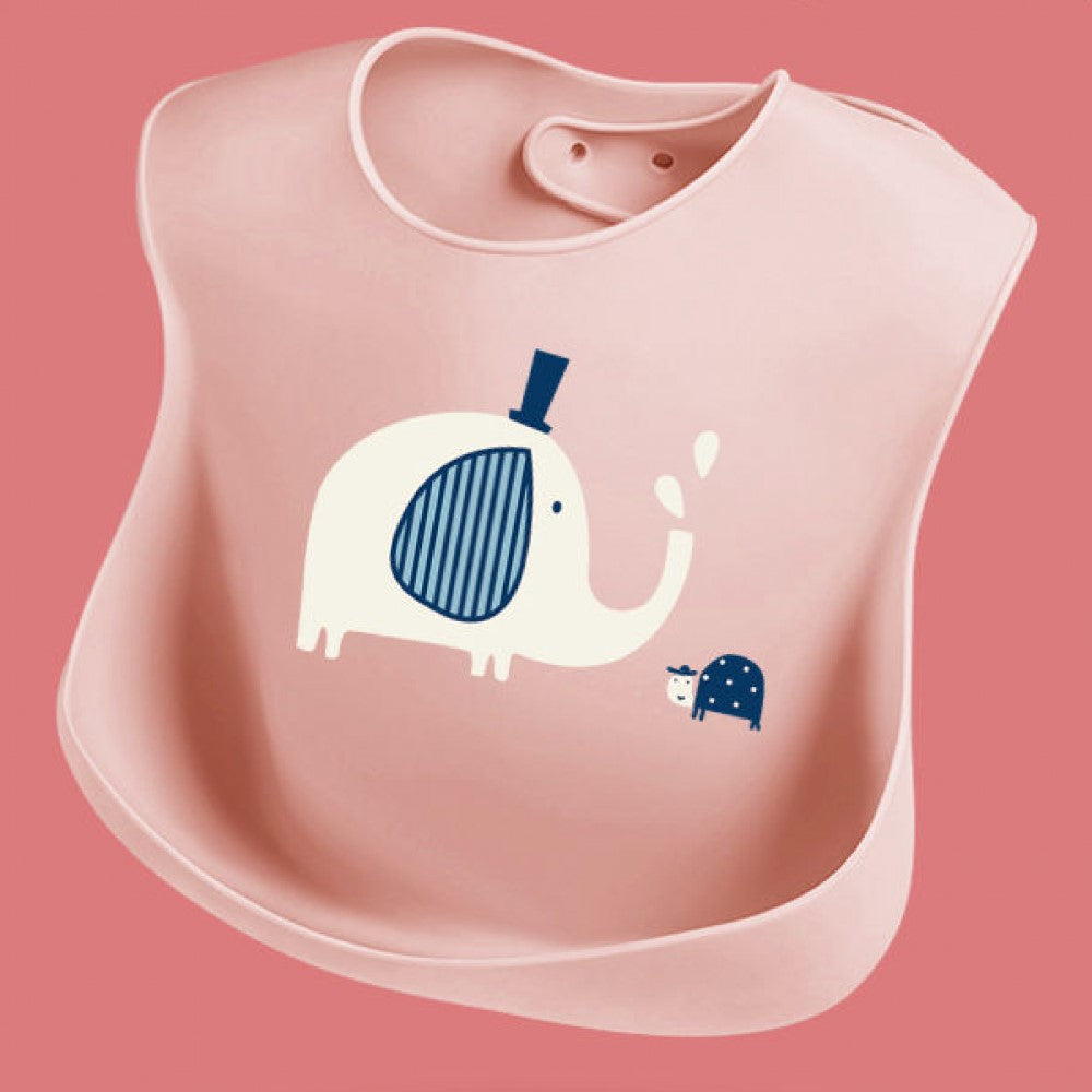 New Born Soft Waterproof Three-Dimensional Pouch Silicone Bib - Pink - Shop N Save