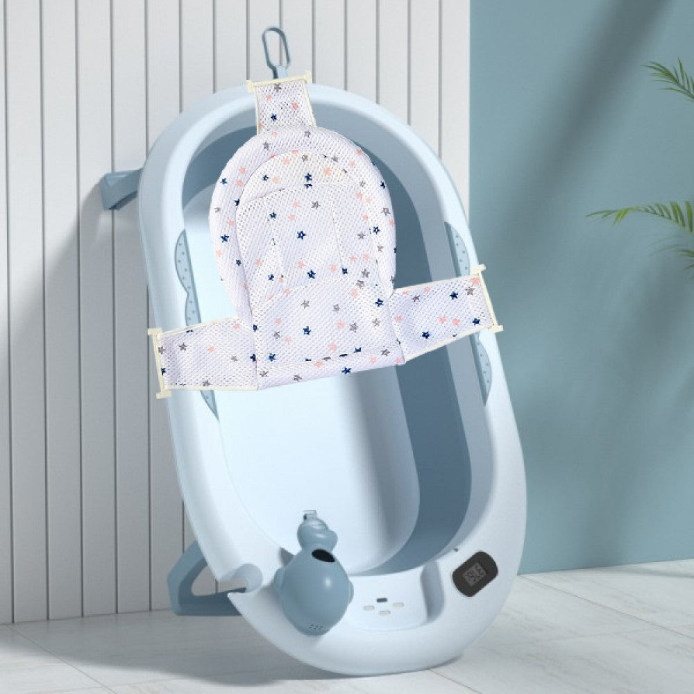 Portable Baby Bathtub - Large Foldable Newborn Infants Anti Slip Skid Proof Collapsible Baby Bath Tubs With Water Temperature Meter and Net and Shower for Kids New Born (L 82 - W 48 - H 32 CM) - Blue - Shop N Save