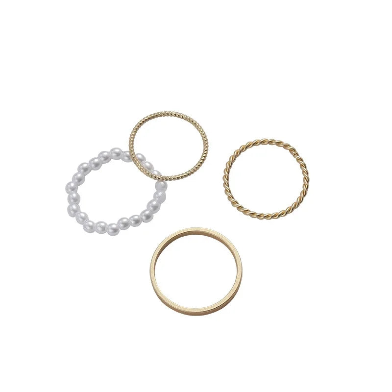 Plain Pearl Overlapping Ring Set - Fashionable Women's Party Jewelry - Shop N Save