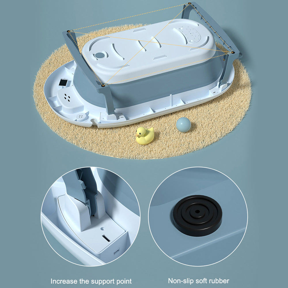 Portable Baby Bathtub - Large Foldable Newborn Infants Anti Slip Skid Proof Collapsible Baby Bath Tubs With Water Temperature Meter and Net and Shower for Kids New Born (L 82 - W 48 - H 32 CM) - Blue - Shop N Save