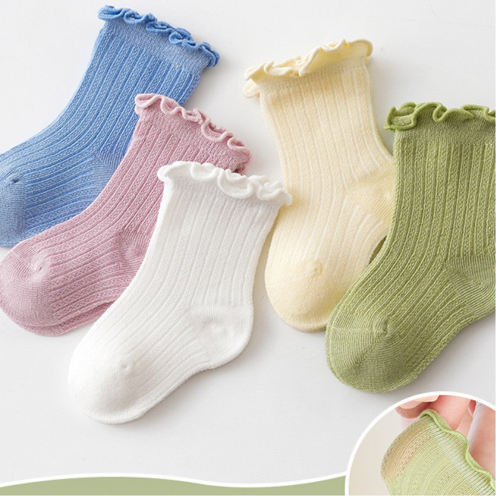 Newborn Thin Mesh Breathable Combed Cotton Lace Socks - Yellow - Shop N Save
