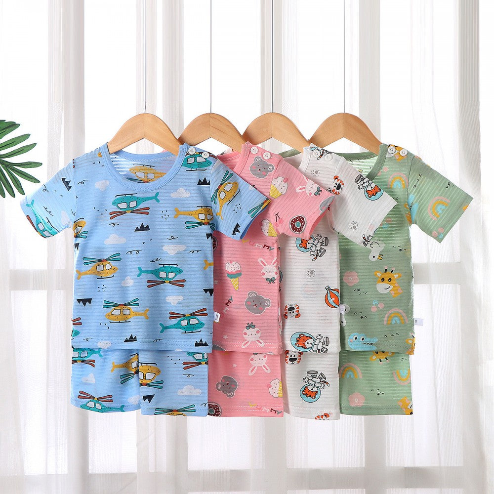 Children’s Short-Sleeved Shorts Suit New Born Boys And Girls Baby Summer T-Shirt Matching Set - Pink - Shop N Save