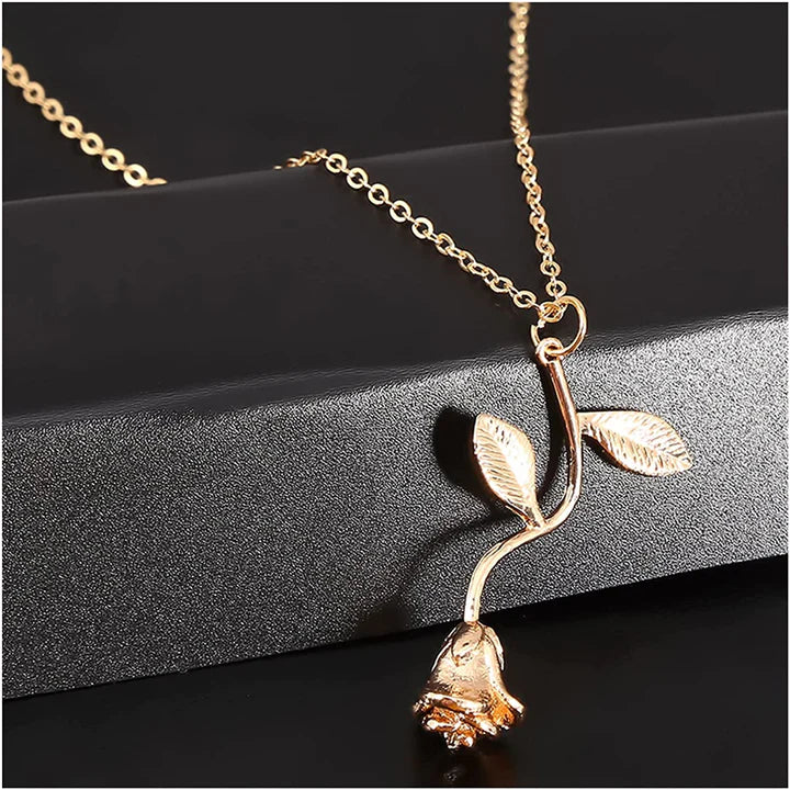 Girl Simple Rose Pendant Fashion Necklace - Silver - Shop N Save