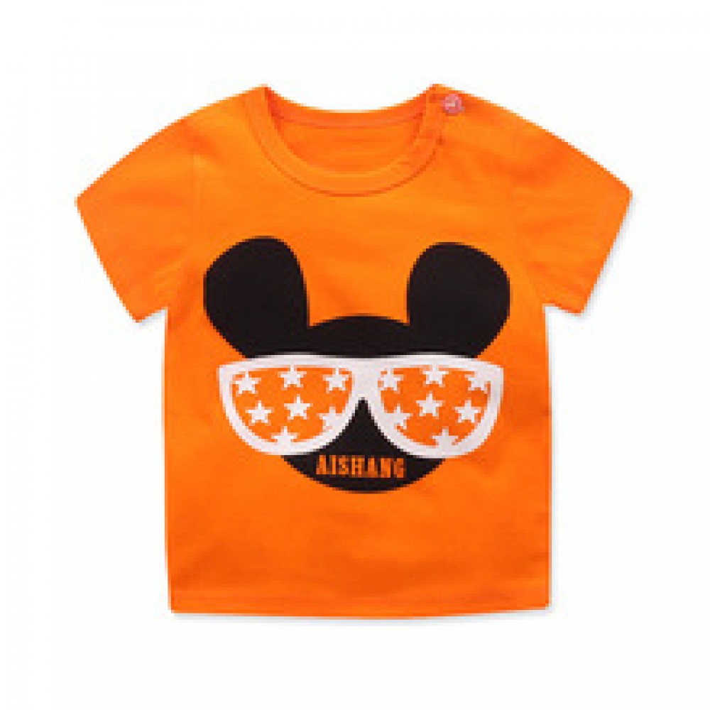 3-6 Months Infant Baby Boy T-Shirt - Newborn Baby Girls Cartoon Print Short Sleeves Round Neck T-Shirt For Kids - Orange - Shop N Save