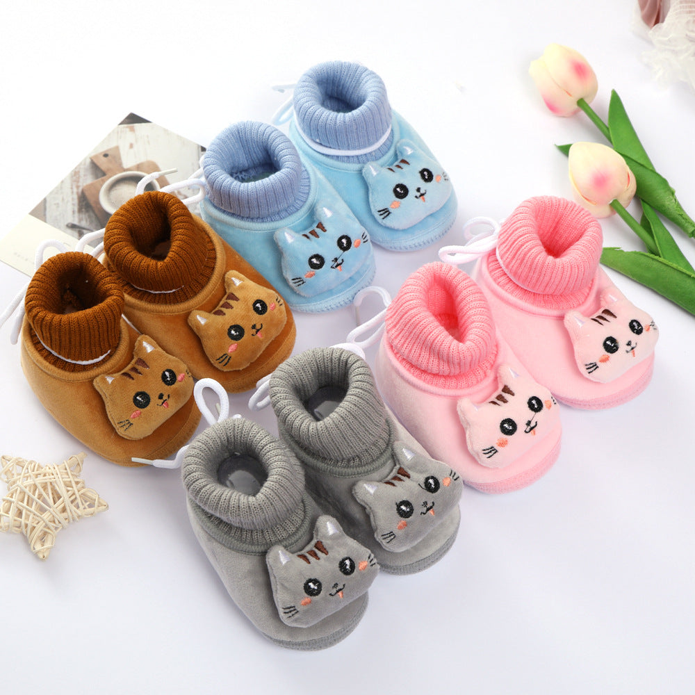 Soft Bottom New Born Knitted Cartoon Socks Shoes - Pink - Shop N Save