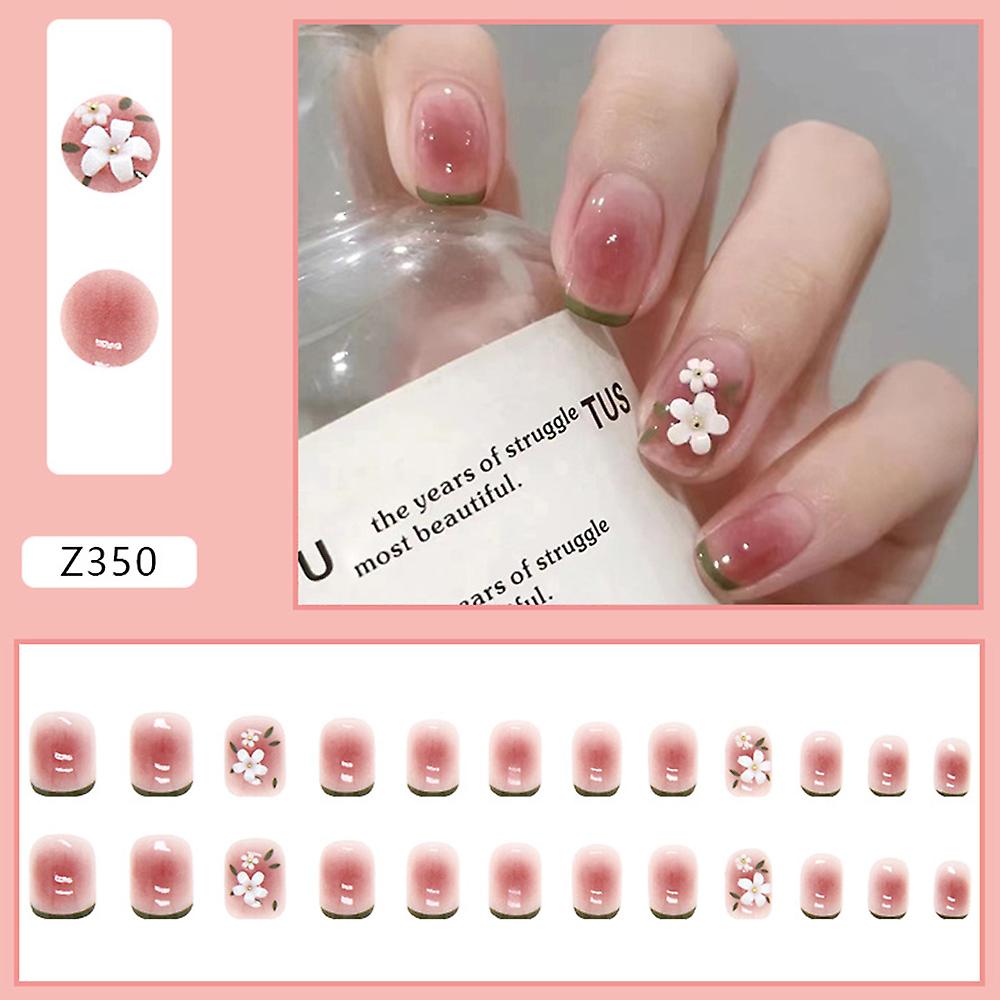 24pcs Glossy Camellia False Nails: Short Blush Design for Women - Shop N Save