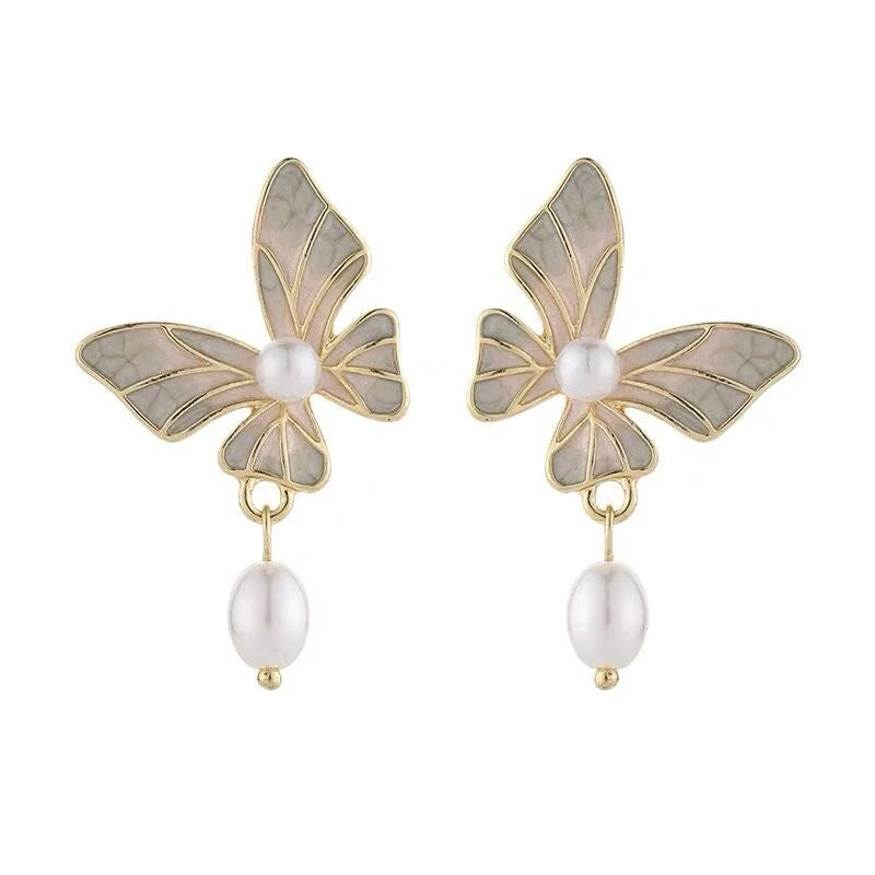 Korean Butterfly Clip-Ons: Freshwater Pearl Non-Pierced Earrings - Shop N Save