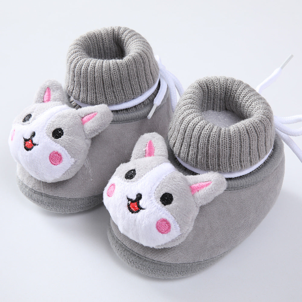Cute High-Top Baby New Born Velvet Thickened Warm Cotton Shoes - Gray - Shop N Save