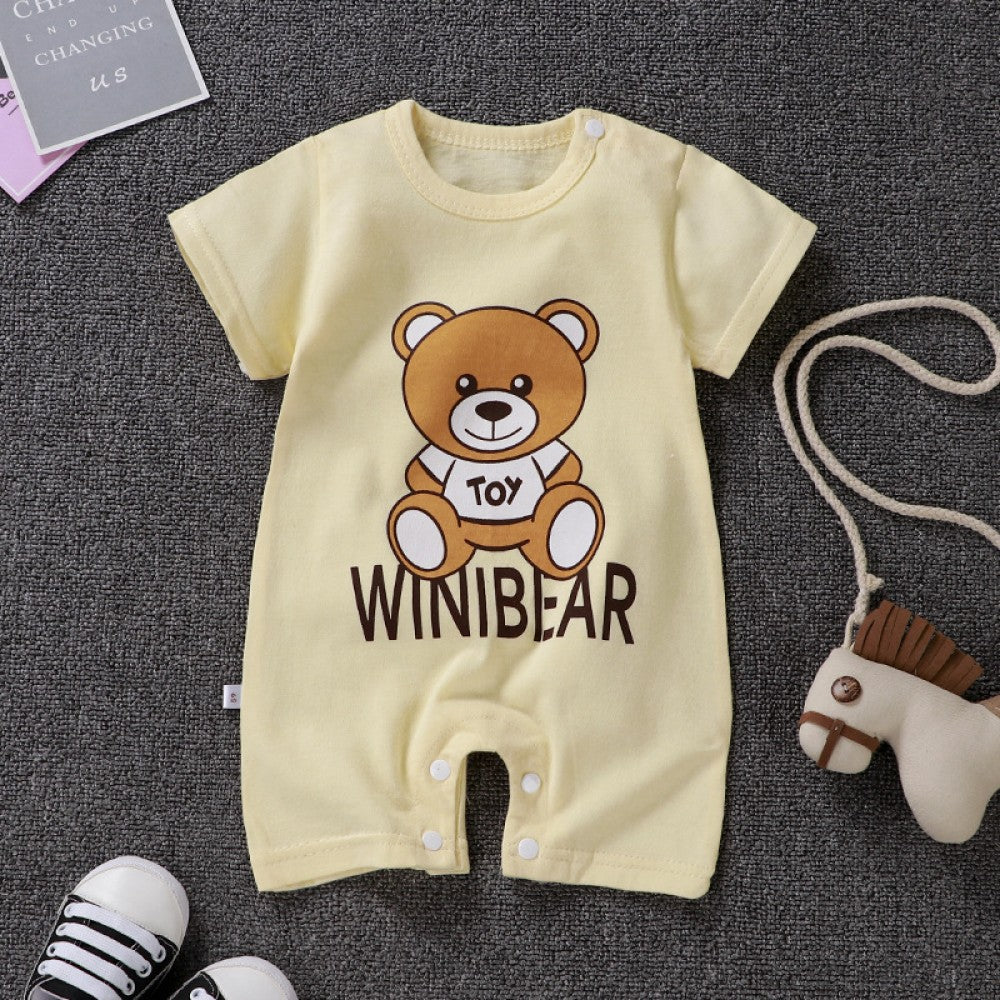 Pure Cotton Short-Sleeved Newborn Baby Jumpsuit - Yellow - Shop N Save