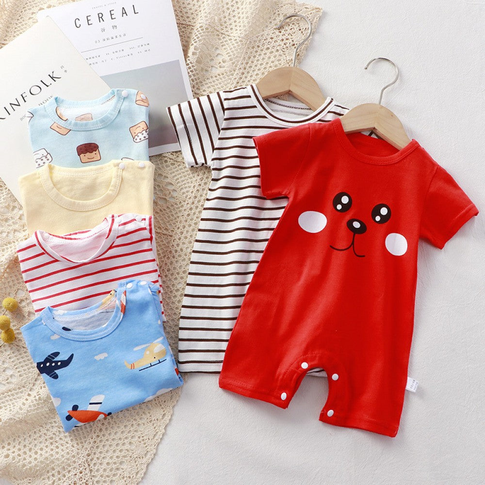 Newborn Pajamas Pure Cotton Short-Sleeved Baby Jumpsuit - Blue - Shop N Save