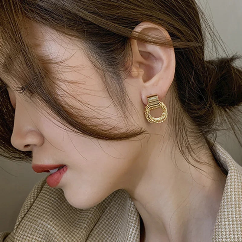 Retro Gold Circles: Korean Fashion Studs for Women, Wedding Gift - Shop N Save