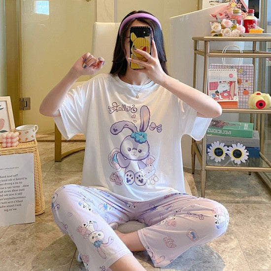 3 Pcs Nightwear Pajama Shorts Sets For Women Sleepwear - Purple