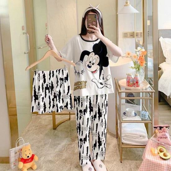 3 Pcs Cute Mickey Nightwear Pajama Shorts Sets For Women Sleepwear