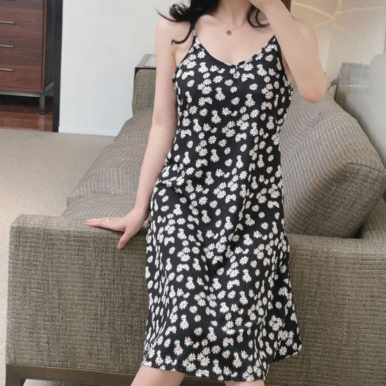 Women Floral Dress - Sling Short Backless Dress Fashion Casual Dress For Party Events Outdoor Beach - Black